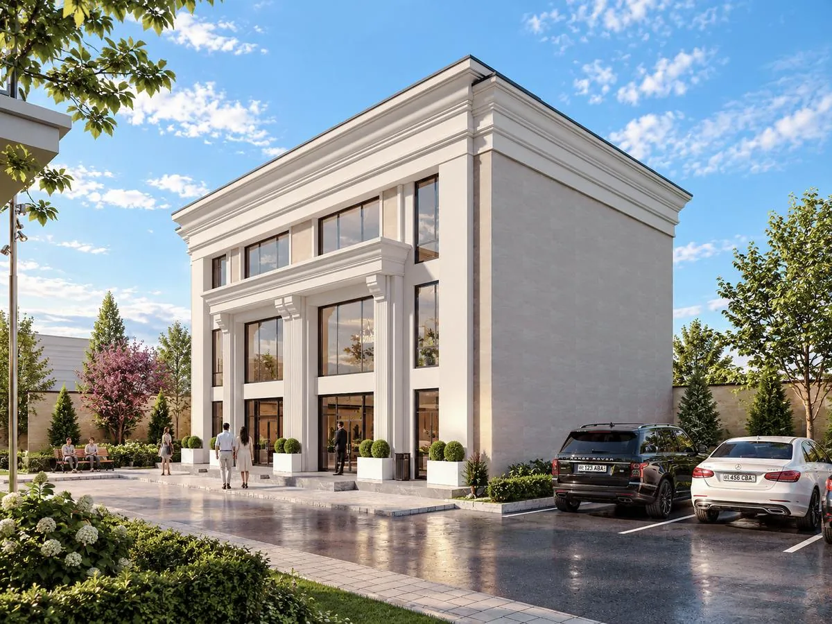 Ustunli klassik uslubdagi past qavatli bino