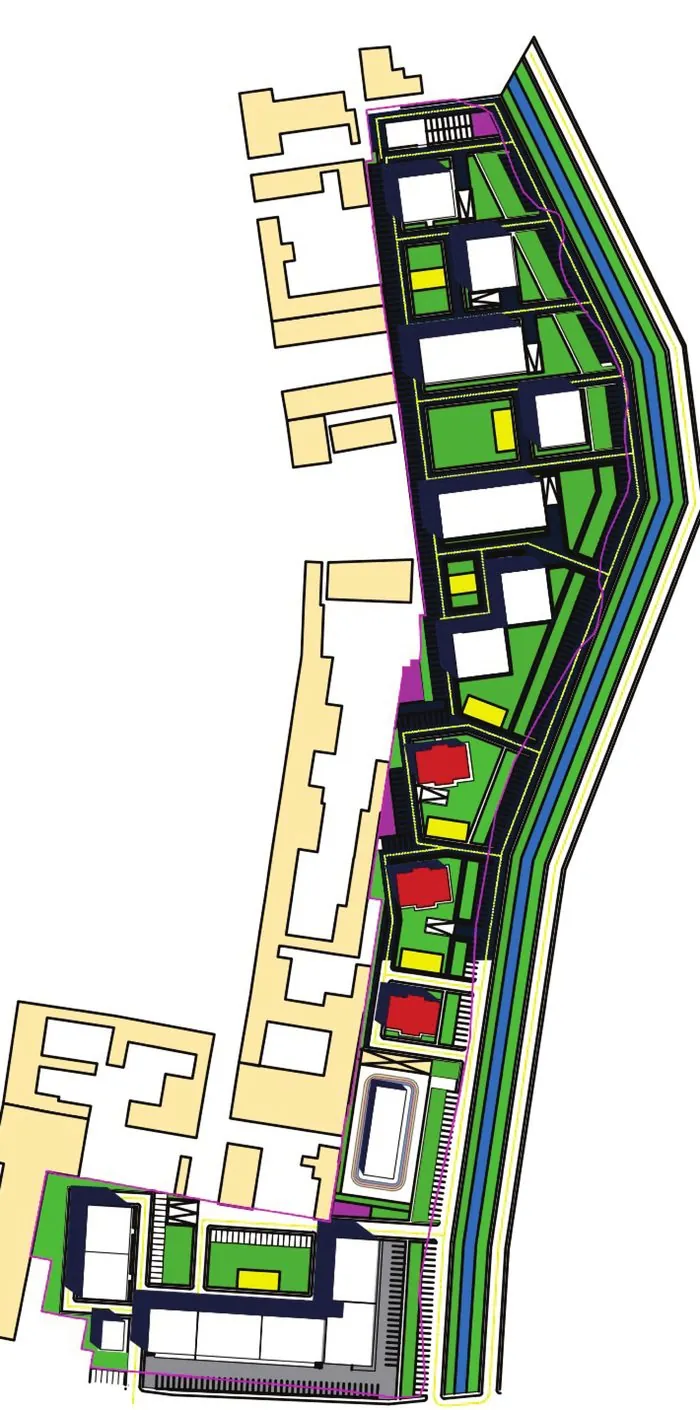 Majmuaning bosh rejasi: bloklar kanal bo‘yi bo‘ylab joylashgan